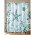 thumbnail image 4 of Summer Ocean Shower Curtain, Coastal Starfish Shell Coral Bathroom Decor Curtains Set with Hooks, Turquoise Waterproof Fabric Home Accessories， Stall 48 X 72 Inch, 4 of 6