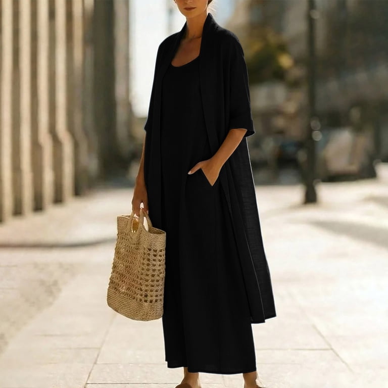 two piece maxi dress casual Women's Summer Satin Two-Piece Maxi Dress Set - Neck Sleeveless Top & Side Slit Skirt, Formal Casual Party Wear
