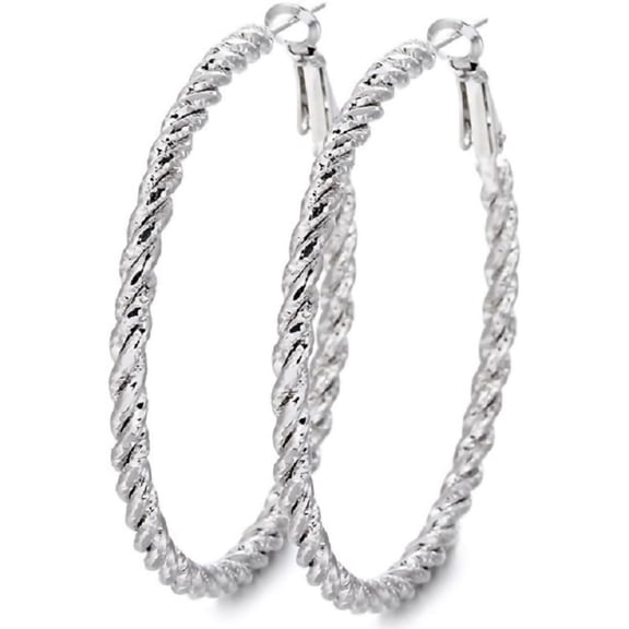 Zephyriana Simple Hoop Earrings Hypoallergenic Post Hoop Earrings Lightweight Large 50MM Gold Silver Hoop Earrings for Women Thick Twisted Silver Hoop Earrings