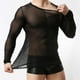 thumbnail image 3 of Camiseta transparente de malla elástica para hombre Camiseta transparente de manga larga con cuello redondo Camiseta negraM, 3 of 3