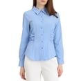 thumbnail image 1 of Unique Bargains Women's Office Shirt Button Down Work Ruched Waist Long Sleeve Tops Light Blue XS, 1 of 5