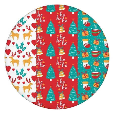 44-Inch Circular Tablecloth with Christmas Motifs and Elastic Trim Ideal for Holiday Entertaining and Dining Use