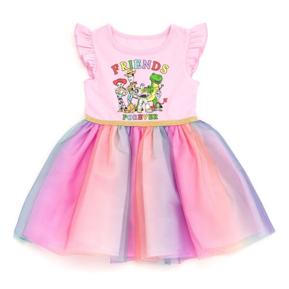 Disney Toy Story Toddler Girls' Short Sleeve Tutu Dress Pink Rainbow