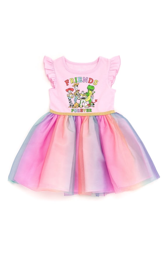 Toy Story Toddler Girls' Short Sleeve Tutu Dress Pink Rainbow