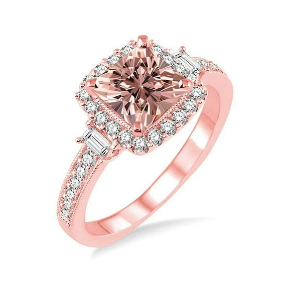 1.50 Carat Princess cut Morganite and Diamond Engagement Ring in 14k Rose Gold affordable morganite & diamond engagement ring