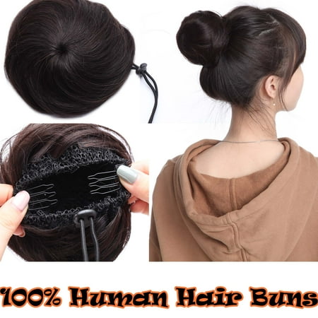 Wedding Hair Pieces S-noilite 100% Human Hair Scrunchies Curly Messy Hair Bun Extensions Wedding Hair Pieces for Women Kids Hair Updo Donut Chignons,Natural Black-32g ()