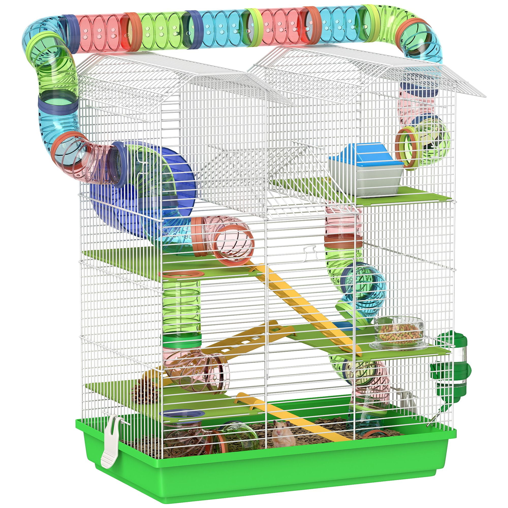 TENGDA Green 5-Tier Small Animal Hamster Cage with Tubes Tunnels Exercise Wheel Complete Accessories Habitat for Dwarf Hamsters & Gerbils