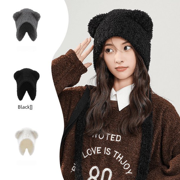 Lindo gorro de oso para niños, otoño e invierno, cálido, con protección para los oídos, gorro de punto de lana para mostrar la cara, gorro de invierno pequeño