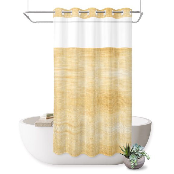 No Hook Shower Curtain, Mustard Yellow Shower Curtains for Bathroom with See Through Top Window, Vintage Solid Color Modern Minimalist Waterproof & Washable Bath Curtain Narrow 54"x78"