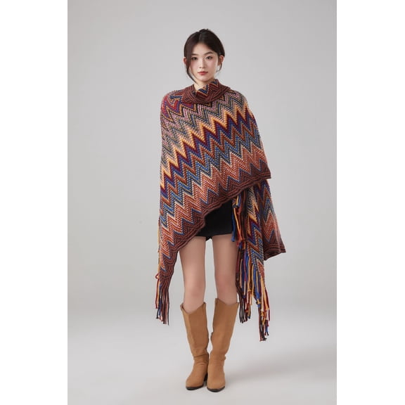 Women's Knit Tassel Fringed Pullover Poncho Sweater Cape Shawl Wrap