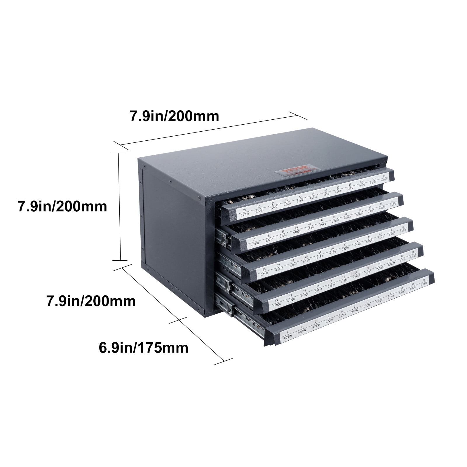 VEVOR Drill Bit Dispenser Cabinet, Five-Drawer Drill Bit Organizer Cabinet for #1 to #60 Steel Drill Dispenser Organizer Cabinet with Labels, Stackable Drill Dispenser for Drill Bit Storage