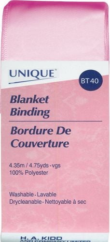 UNIQUE Blanket Binding, White, 52mm x 4.35m, Satin Polyester