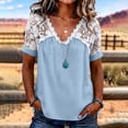 thumbnail image 2 of Fewfanhot Womens Tops Trendy Lace Basic V-Neck T-Shirts Short Sleeve Loose Fitting Tunic Tank Tops, 2 of 7