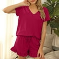 thumbnail image 2 of Pajama Set for Women 2 Piece Lounge Set Short Sleeve Tops and Lace Trim Shorts Soft Sleepwear Women Pajama Sets, 2 of 6