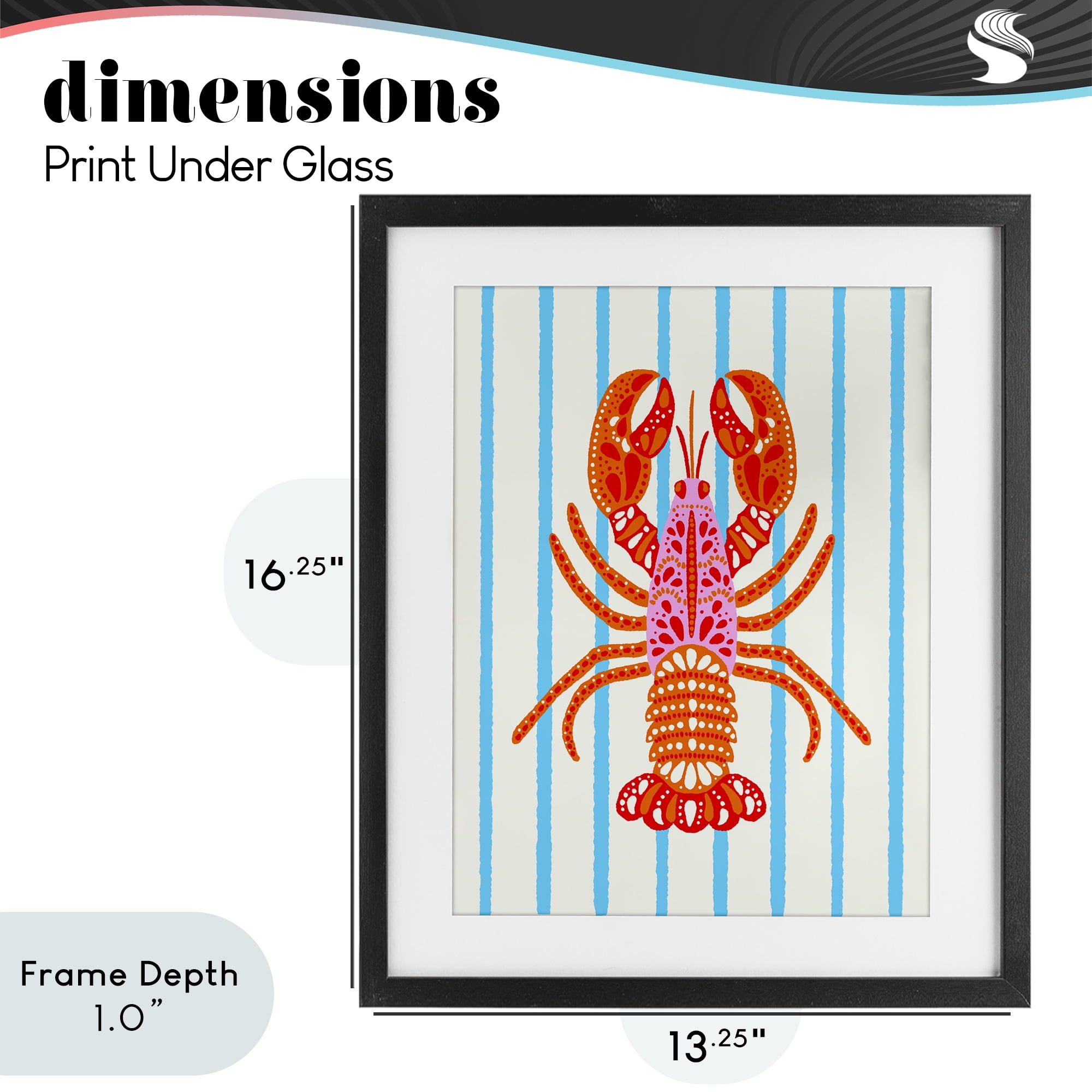 Stupell Industries Bright Boho Lobster on Stripes Black Framed Print Under Glass, design by Indira Prieto | IndySign