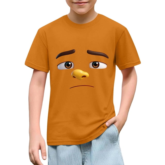 Blusas y camisas de manga corta con cuello redondo para niños y niñas, color liso, con estampado de expresión linda, manga corta, holgadas y cómodas, blusa para niña