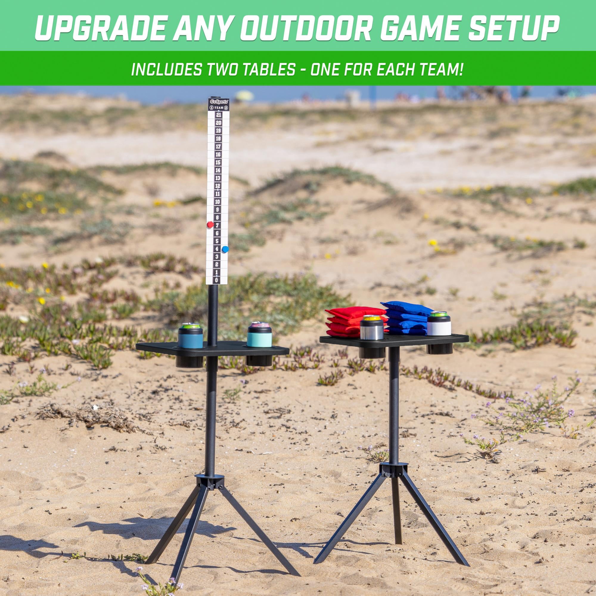 GoSports ScoreCaddy Set of 2 All Weather Cornhole Scoreboard Tables with Drink Holders - Outdoor Score Keeper Accessory for Yard Games
