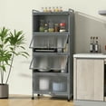 thumbnail image 5 of YYAo Kitchen Pantry Storage Cabinet Microwave Rack Storage Rack,5-Tier Kitchen Baker's Rack with Flip-up PC Doors-Gray, 5 of 12