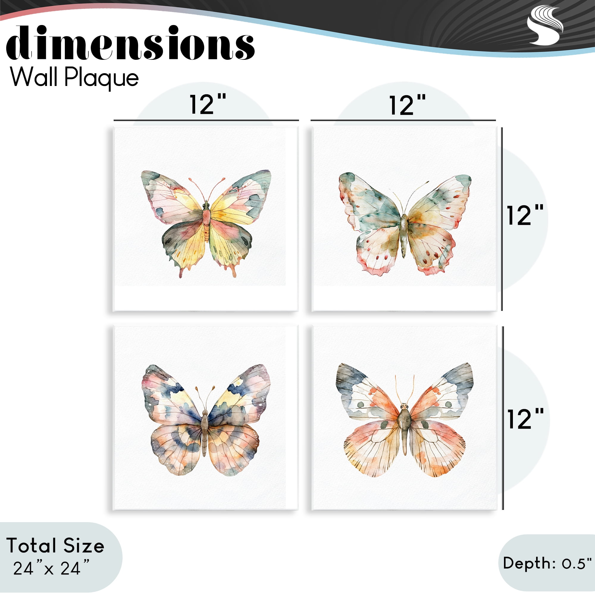 Stupell Industries Watercolor Butterfly Forms 4 Piece Wall Plaque Art Set, design by Kim Allen