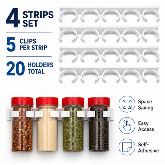 20 Piece Spice Jar Organizer Clip Set, Adhesive and Magnetic Kitchen Seasoning Bottle Holder Clips, TIKA