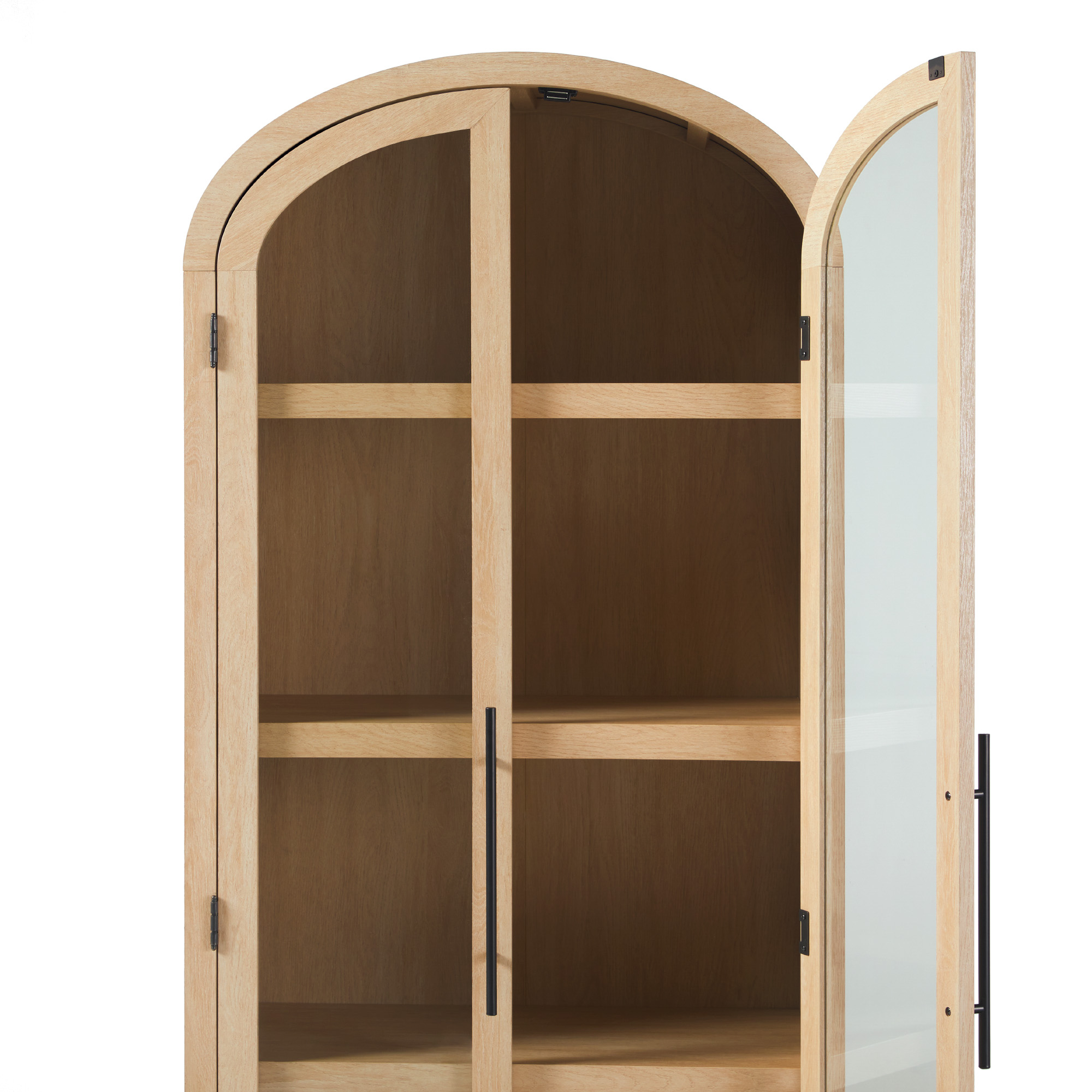 Walker Edison Modern Arched Bookcase with Glass Doors, Coastal Oak