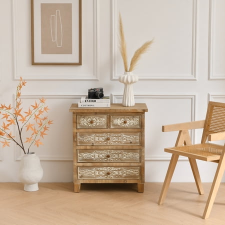 CLEARANCE! Storage Cabinet Retro Wooden Chest with 5-Drawer