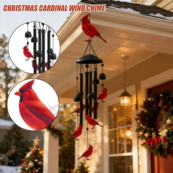 Wind Chime Christmas Decorations, Indoor and Outdoor Cardinal Wind Chime, Metal Wind Chime, Christmas Garden Courtyard Decoration