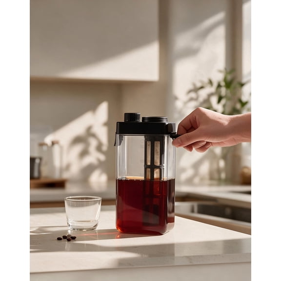 Cold Brew Coffee Bottle, 1100ML Large Capacity Iced Tea Maker with Infuser Filter for Loose Leaf and Ground Coffee, Pitcher for Fridge (Black)
