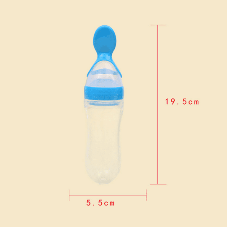 Biberon Alimentatore Per Neonati Haofy - 90ml In Silicone Con Cucchiaio Integrato - Ideale Per Pappe E Frutta - Blu - Foto 3