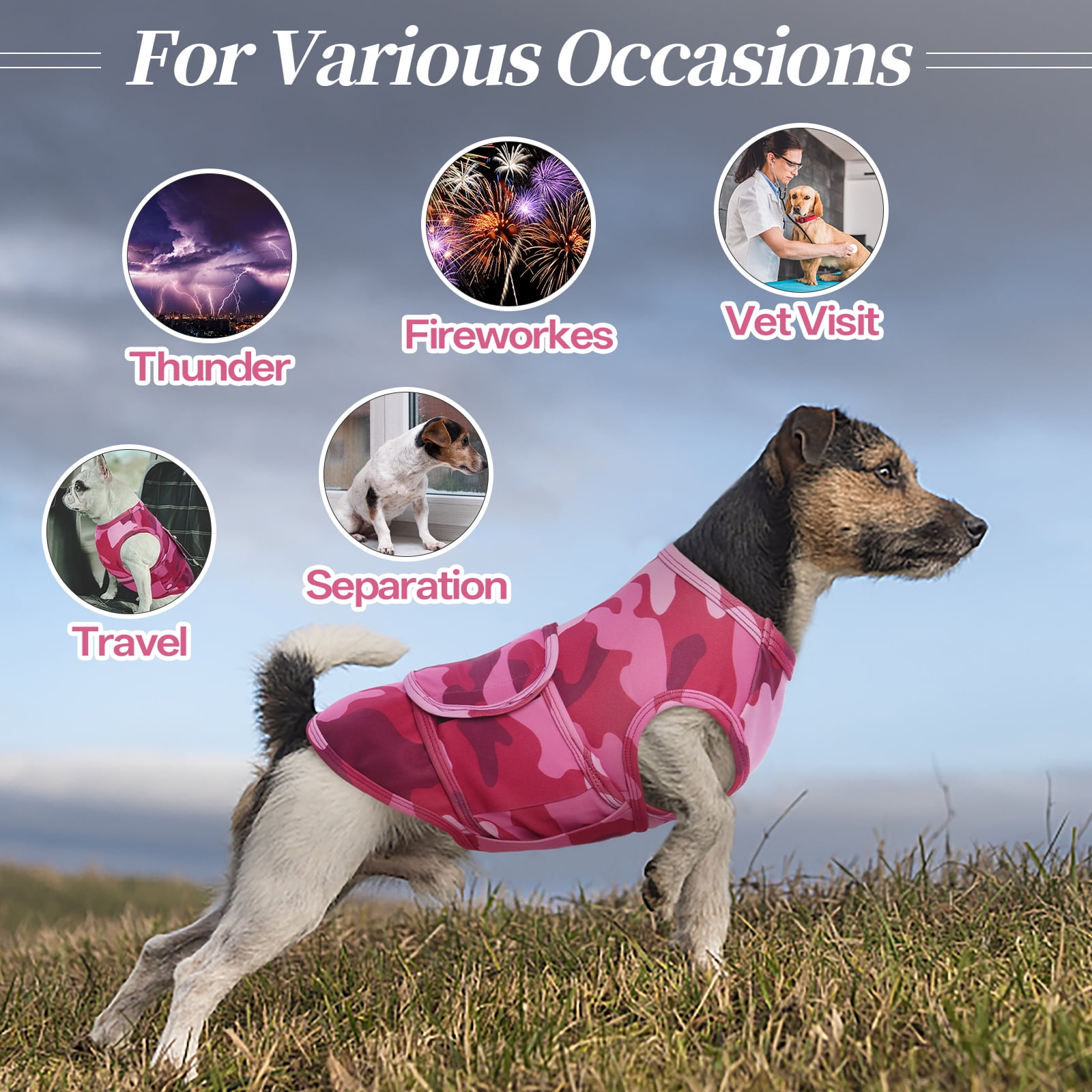 Kuoser Dog Anxiety Vest, Soft and Reflective Calming Shirt for Dogs, Breathable Pet Anxiety Jacket Wrap for Fireworks, Thunderstorms, Separation, Travel, Camouflage, Small