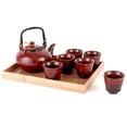 thumbnail image 1 of Kitchen Star 9 Piece Traditional Tea Set with Bamboo Serving Tray, includes strainer, Colour Red, 1 of 6