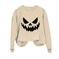 thumbnail image 3 of THDHVS Womens Long Sleeve T Shirts,Fall Shirts for Women,Halloween Print Sweatshirts for Women Crewneck Long Sleeve Loose Fits Tops Khaki S, 3 of 5
