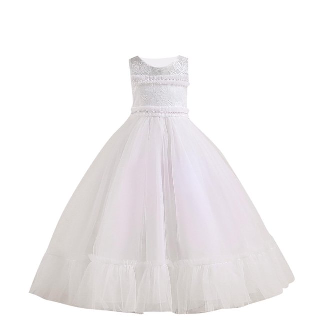 RXIRUCGD 2025 Vêtements d'Été pour Enfants Robe de Princesse Sans Manches Col Rond Couleur Unie Brodée Exquise Perles Robe de Soirée Robe de Banquet