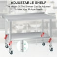 thumbnail image 4 of Table de Préparation en Acier Inoxydable 60x24 Pouces avec Dosseret et Roues Verrouillables, Table de Travail Commerciale Robuste 660 Lb avec Tablette Inférieure Ajustable, Îlot de Cuisine NSF pour Restaurant et Maison, 30 36 48 60 Pouces, 4 of 8