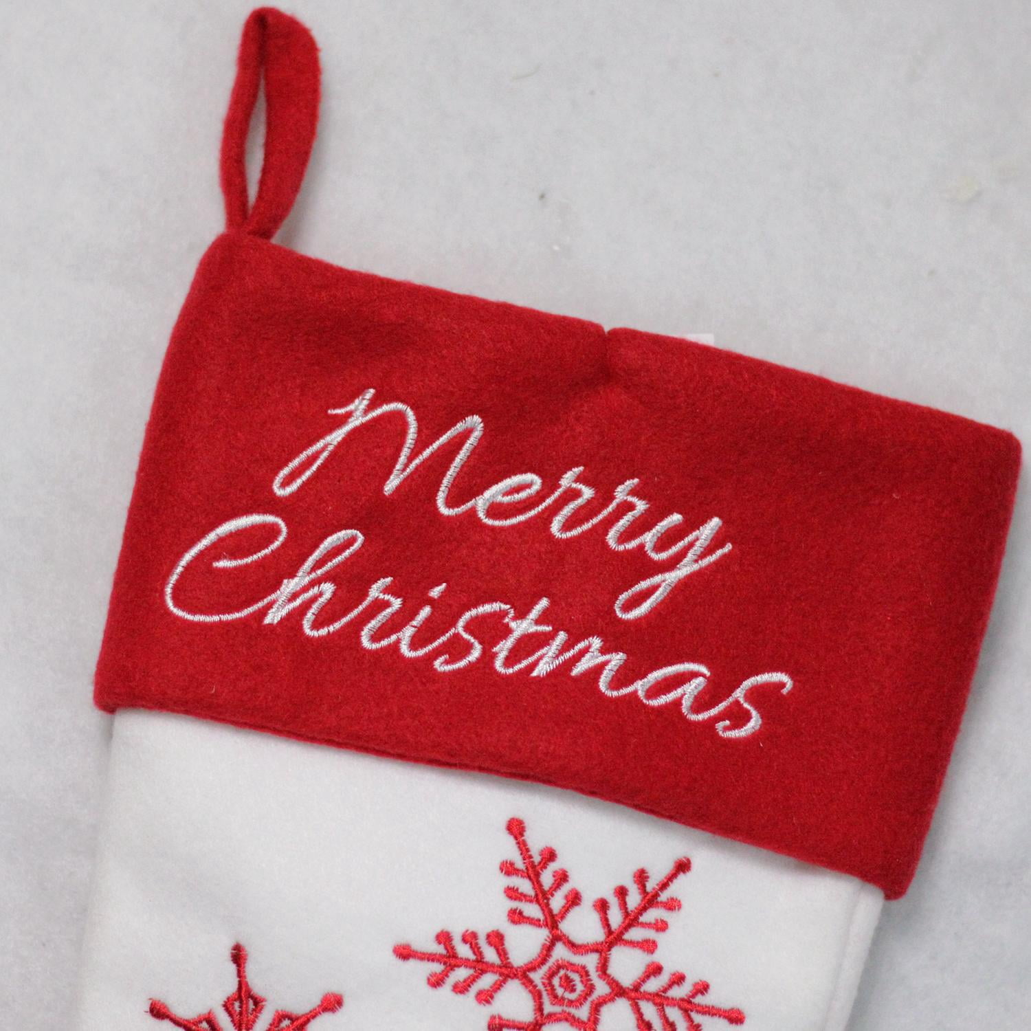 18" Red and White "Merry Christmas" Snowflake Embroidered Christmas Stocking