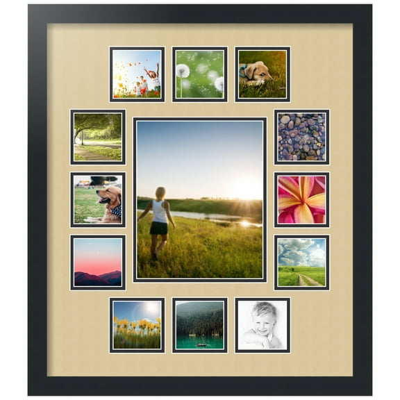 ArtToFrames Collage Photo Picture Frame with 1 - 8x10 and 12 - 3x3" Openings, Framed in Black with Green Whisper and Black Mats (CDM-3926-676)