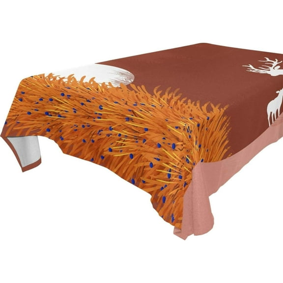 SKYSONIC 60"x120" Square Tablecloth with Christmas Deer Animal Prints, Anti-Wrinkle and Smooth Table Cloth for Kitchen/Home Party Decoration