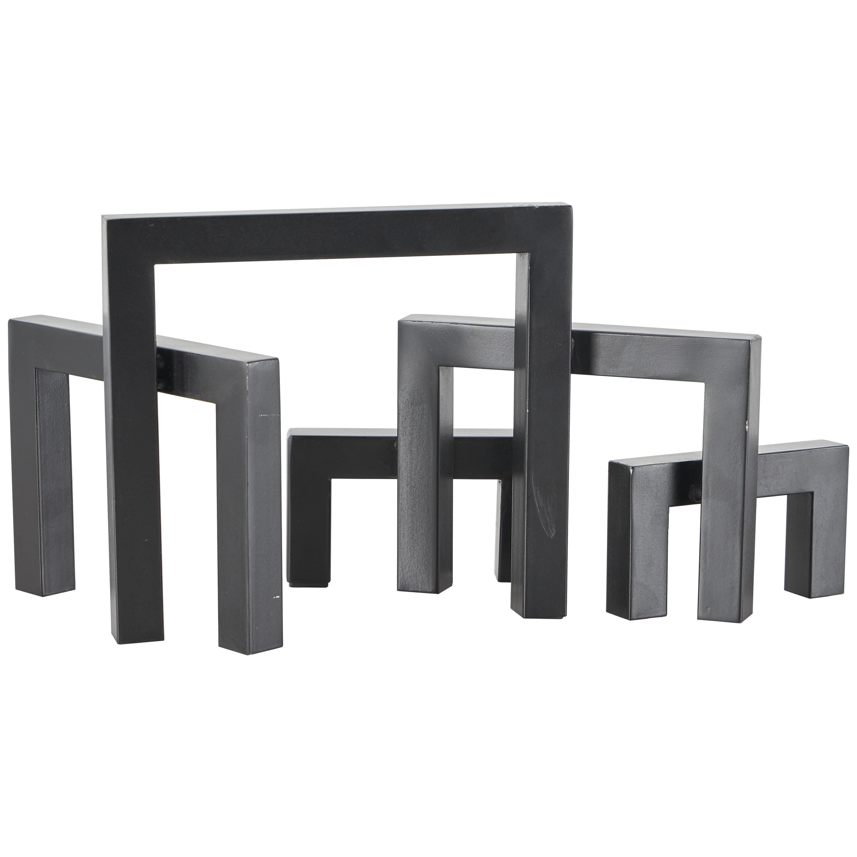 13" x 7" Black Metal Abstract Square Arched Geometric Sculpture, by DecMode