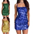 thumbnail image 4 of Yokua Women's Sparkly Sequined Spaghetti Strap Backless Bodycon Nightclub Mini Dress, 4 of 16