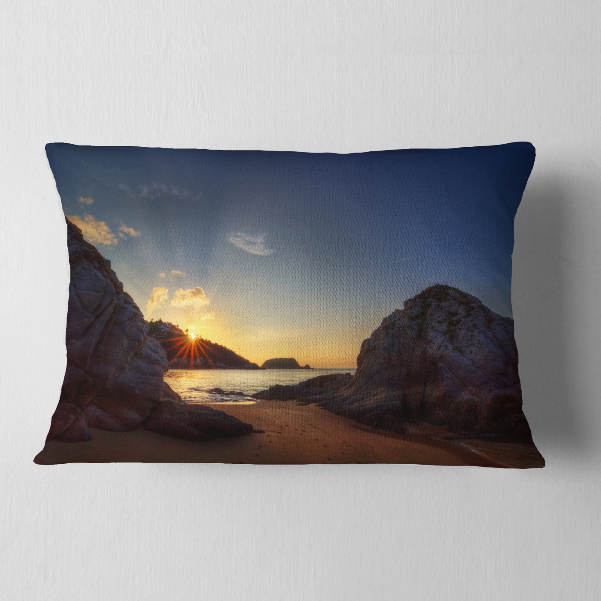 Designart Hills in Beautiful Mountain Beach - Landscape Printed Throw Pillow - 12x20