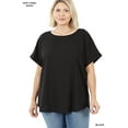 thumbnail image 2 of Zenana Plus Size Round Neck Heavy Woven Boat Neck Rolled Short Sleeve Blouse Top, 2 of 3