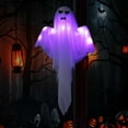 thumbnail image 6 of Halloween Hanging Light up Ghost with Spooky Purple LED Light, 31.5" Purple Ghosts, Halloween Hanging Decoration for Front Yard Patio Lawn Garden Party Decor Indoor Outdoor (2PC), 6 of 7