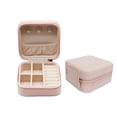 thumbnail image 1 of Una caja de almacenamiento de joyas (rosa, aproximadamente 10 x 10 x 5 cm), pequeño organizador de joyas de viaje, mini estuche de joyería para mujeres, almacenamiento de cuero sintético para anillos,, 1 of 5