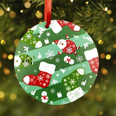 

70mm White Painted Christmas Disc DIY Christmas Decoration Wooden Round Pendant With Red Rope