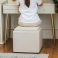 thumbnail image 4 of Joveco Storage Square Ottoman with Tray, Small Linen Foot Rest Stool Cube, Coffee Table for Dorm Living Room Bedroom, Beige, 4 of 7