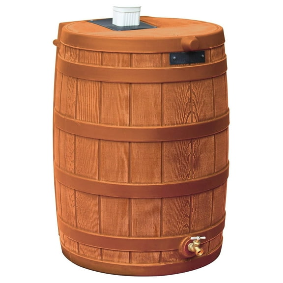 Rain Wizard 50 Gallon Plastic Rain Barrel for Outdoor Rainwater Collection and Storage Features a Metal Spigot and Flat Back Design, Terra Cotta 1 Pack