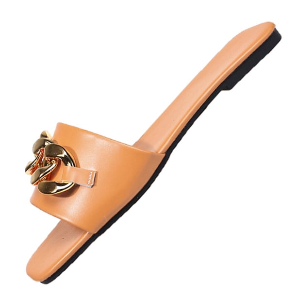 Sandalias de Deslizamiento de las Mujeres una Correa de la Cadena de Oro Mulas, Sandalias de las Mujeres Cómodas Casual Playa Verano
