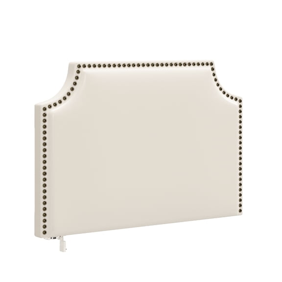 HH2 Home Hanging Twin Headboard with Nailhead and USB Charging, White Faux Leather