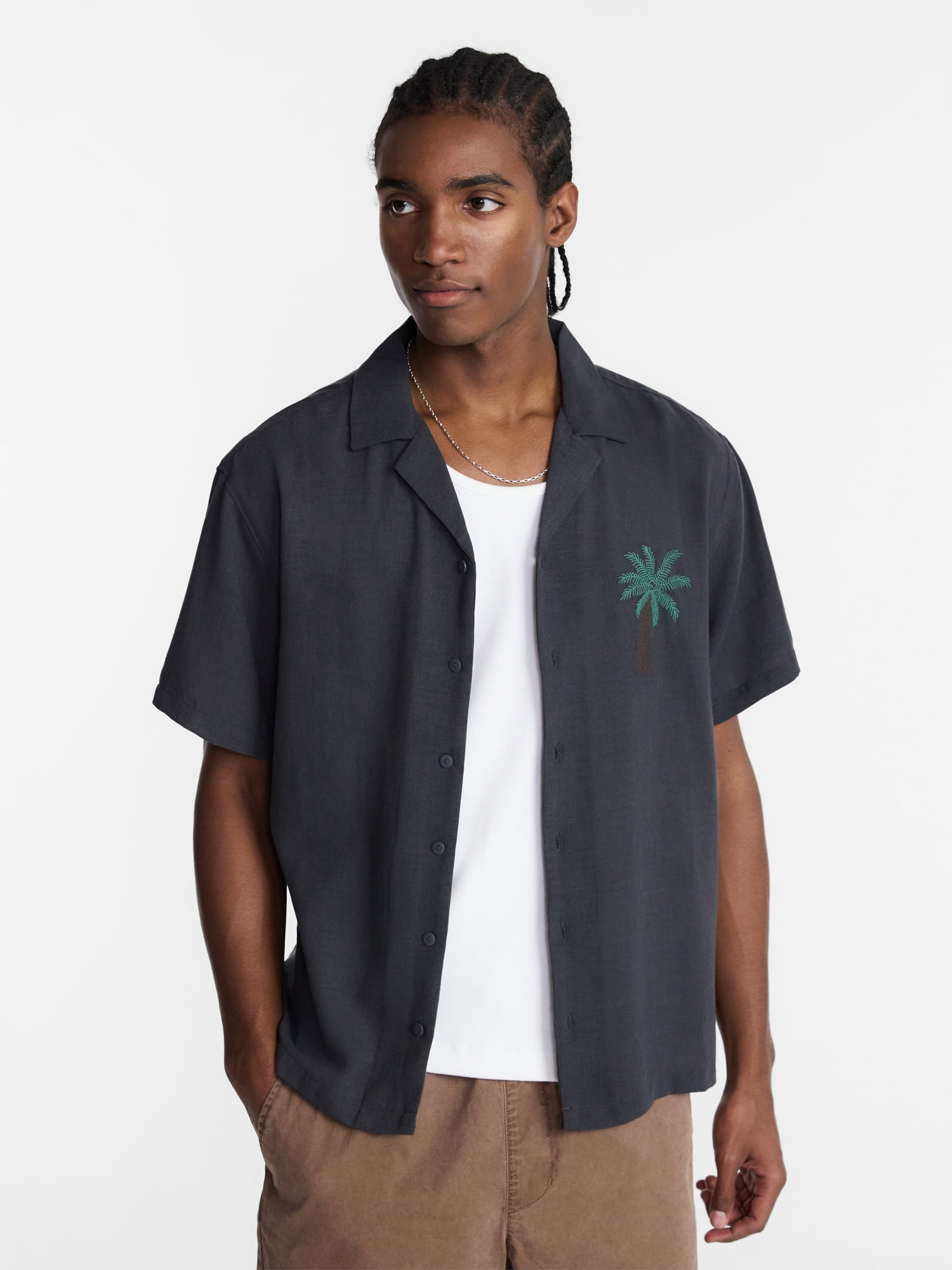 No Boundaries Poolside Dobby Shirt with Short Sleeves, Men's XS
