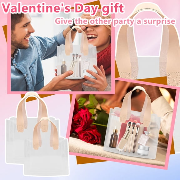 Clear Gift Bags with Handle Plastic Small Transparent Gift Wrap Tote Bag Reusable Heavy Duty Party Favor Bags in Bulk for Wedding Shopping (10"x9"x5.7")